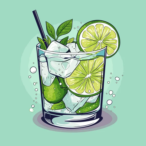 Klasický Alkoholický Gin Tonikem Skle Osvěžující Nápoj Limetkovou Pomerančem Ledem — Stockový vektor