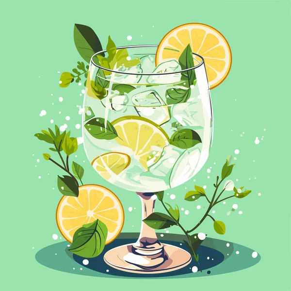 Klassisk Alkoholhaltig Cocktail Gin Och Tonic Glas Uppfriskande Dryck Med — Stock vektor