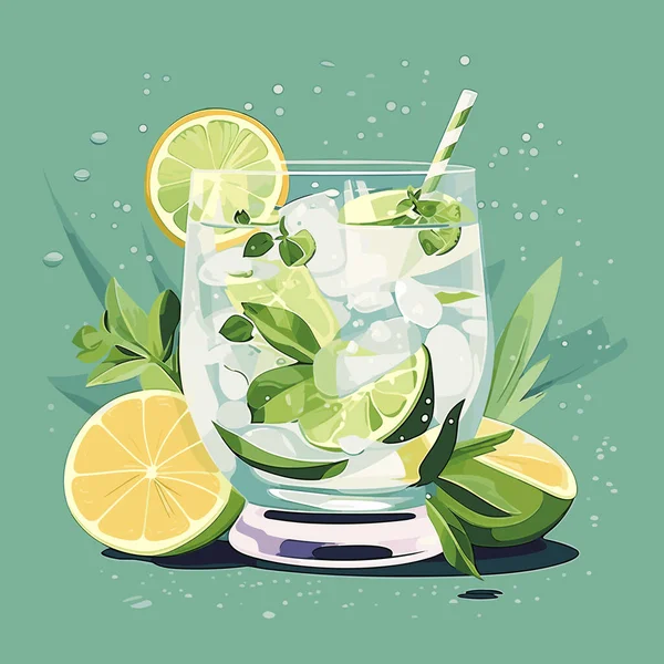 Gim Coquetel Alcoólico Clássico Tônico Vidro Bebida Refrescante Com Limão — Vetor de Stock