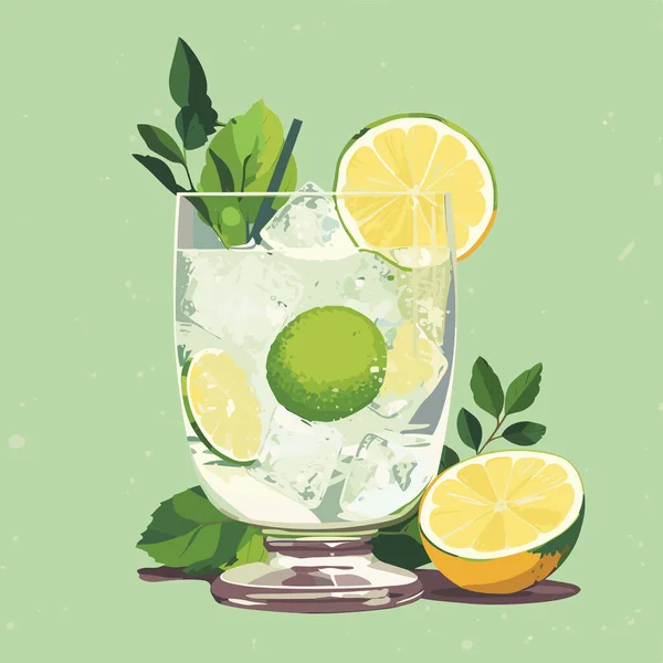 Klasický Alkoholický Gin Tonikem Skle Osvěžující Nápoj Limetkovou Pomerančem Ledem — Stockový vektor