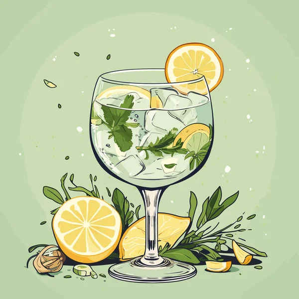 Klasyczny Koktajl Alkoholowy Gin Tonikiem Szklance Odświeżający Napój Limonkową Pomarańczą — Wektor stockowy