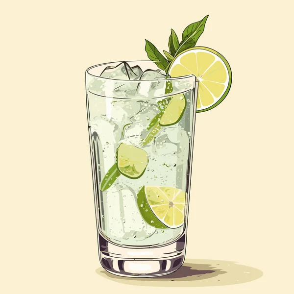 Cocktail Classique Gin Alcoolisé Tonique Verre Boisson Rafraîchissante Avec Orange — Image vectorielle