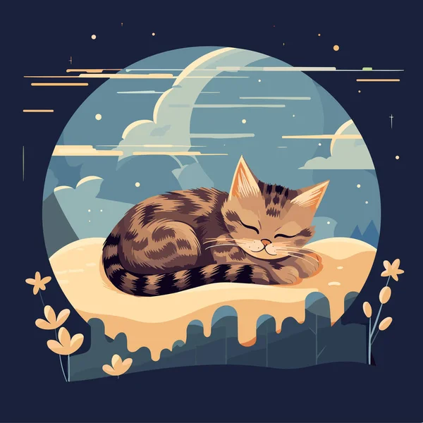 Gato Adormecido Bonito Ilustração Vetorial Pode Ser Usado Como Impressão —  Vetores de Stock