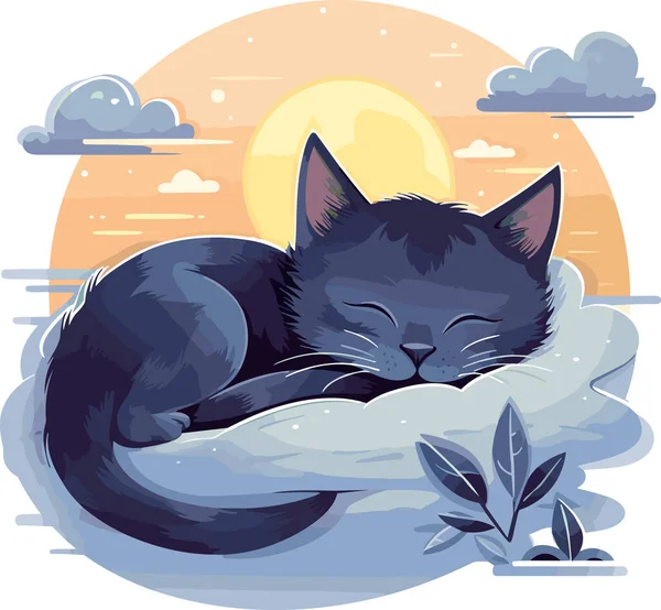 Симпатичная Спящая Кошка Векторная Иллюстрация Использована Качестве Модного Принта Пижамы — стоковый вектор