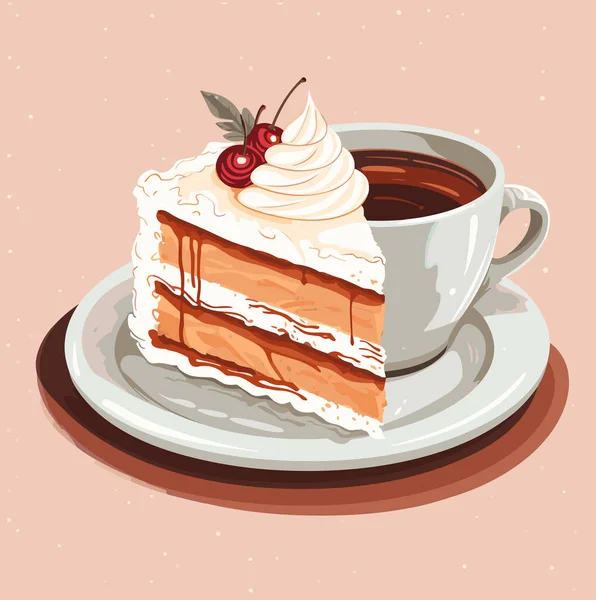 맛있는 케이크의 맛있는 평화와 뜨거운 커피의 달콤한 빵집과 뜨거운 스타일의 — 스톡 벡터