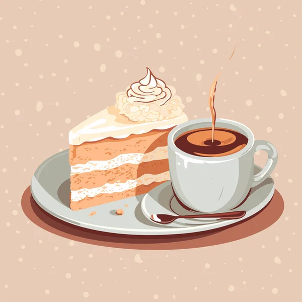 Ένα Φλιτζάνι Ζεστό Καφέ Μια Νόστιμη Νόστιμη Ηρεμία Ενός Κέικ — Διανυσματικό Αρχείο