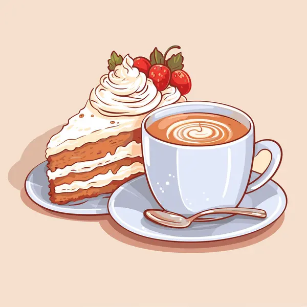 Egy Csésze Forró Kávét Finom Finom Kétnapos Tortával Édes Pékség — Stock Vector