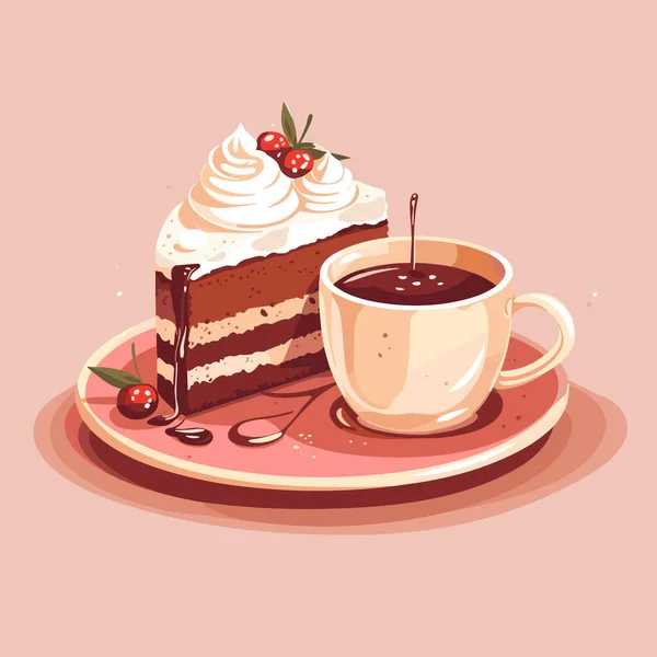 Eine Tasse Heißen Kaffees Mit Einem Leckeren Leckeren Zweitägigen Kuchen — Stockvektor