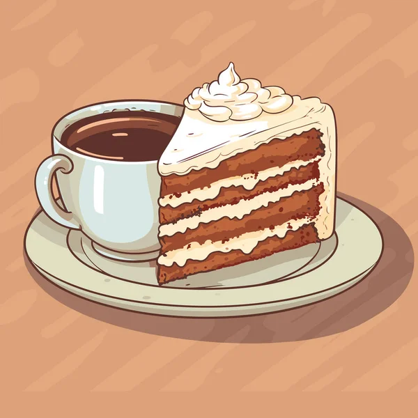 Xícara Café Quente Com Uma Deliciosa Paz Saborosa Bolo Aniversário — Vetor de Stock