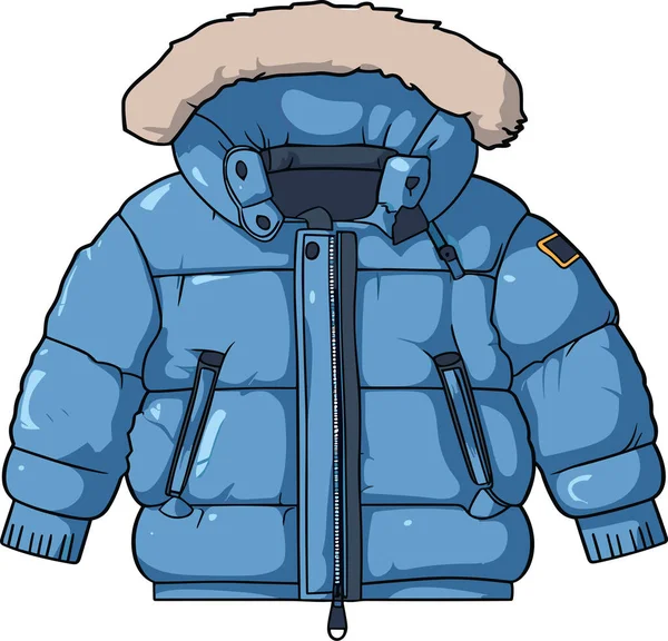 Синяя Зимняя Куртка Капюшоном Белом Фоне — стоковый вектор