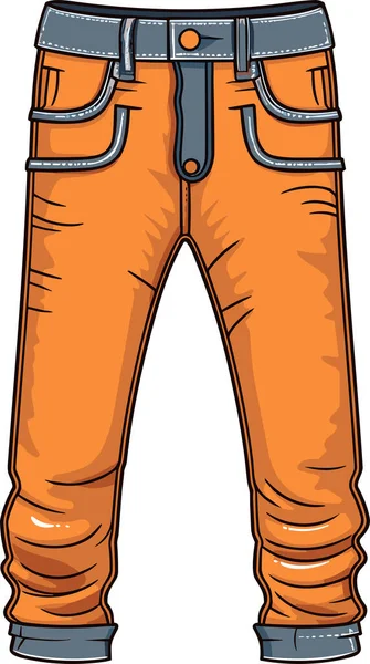 Único Cartoon Vector Ilustração Laranja Calça Jeans Denim Vista Frontal — Vetor de Stock