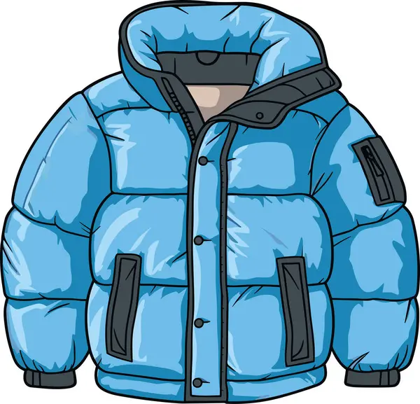 白い背景ベクターのイラストで隔離されたフードが付いている青い冬のダウンジャケット — ストックベクタ