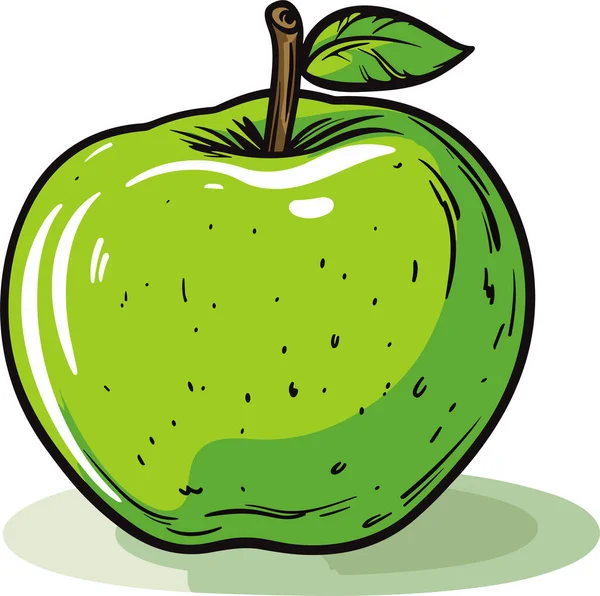 Зеленое Яблоко Зеленым Листом Векторная Иллюстрация — стоковый вектор