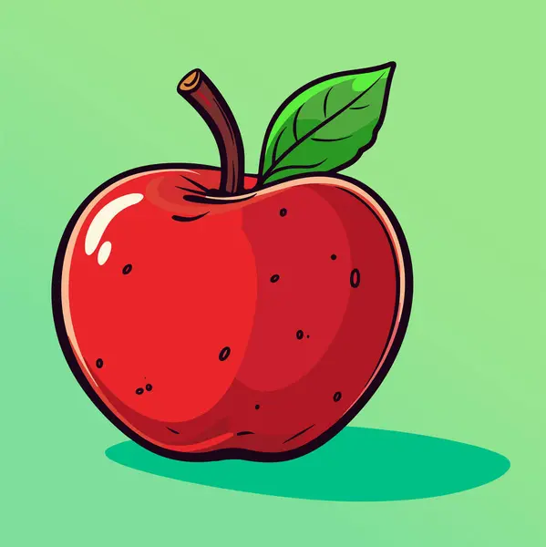 Red Apple Green Leaf Vector Illustration — Stock Vector