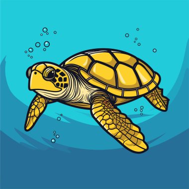 Deniz Kaplumbağası Turkuaz Okyanus Yaşamı Çizgi Film Vektör İllüstrasyonu