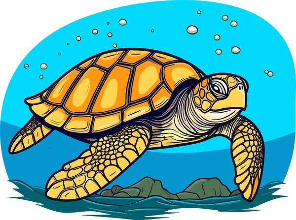 Sea Turtle Turquoise Oceanlife Cartoon Vector Illustration — Stock Vector