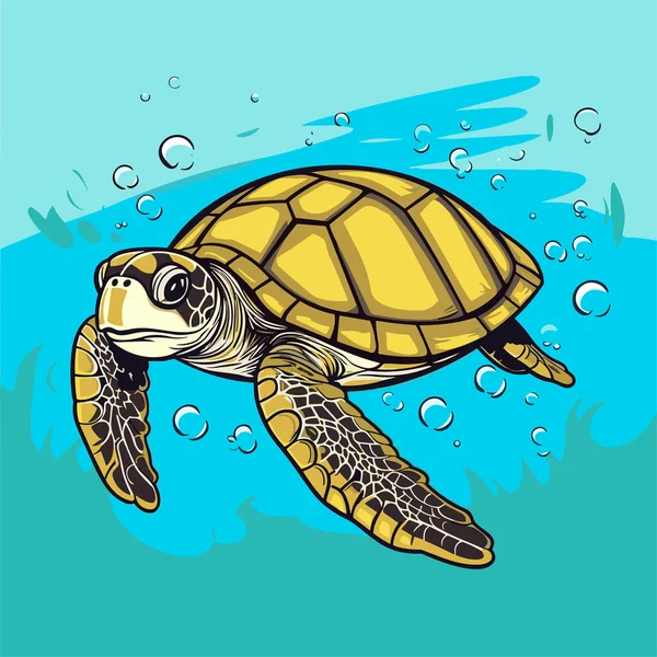 Żółw Morski Turquoise Oceanlife Cartoon Vector Ilustracja — Wektor stockowy
