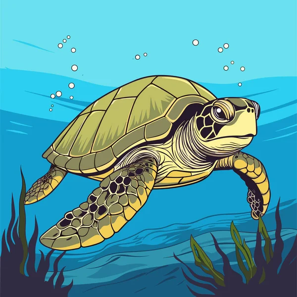 Tortuga Marina Turquesa Oceanlife Dibujos Animados Vector Ilustración — Vector de stock