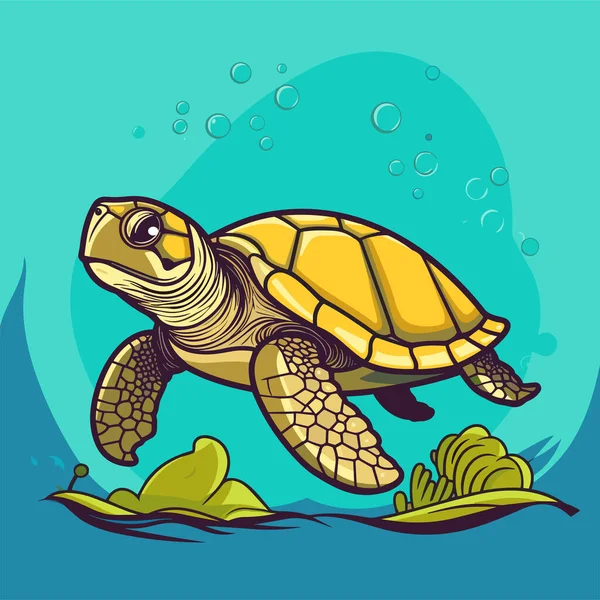 Mořská Želva Tyrkysová Oceanlife Cartoon Vector Illustration — Stockový vektor