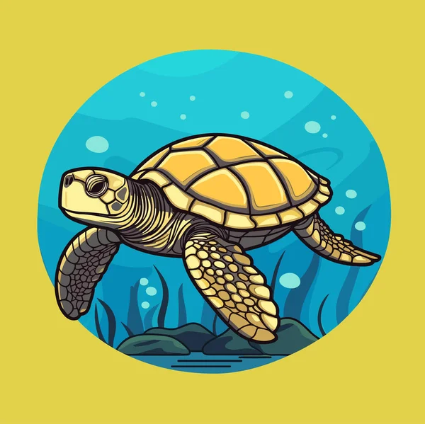Hav Sköldpadda Turkos Oceanliv Tecknad Vektor Illustration — Stock vektor