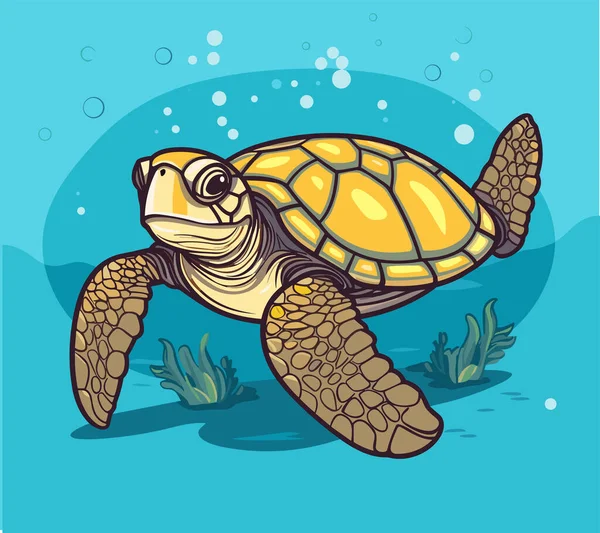 Żółw Morski Turquoise Oceanlife Cartoon Vector Ilustracja — Wektor stockowy