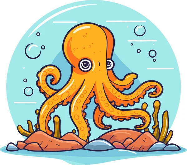 Cute Cartoon Octopus Underwater Vector Illustration — Stock Vector