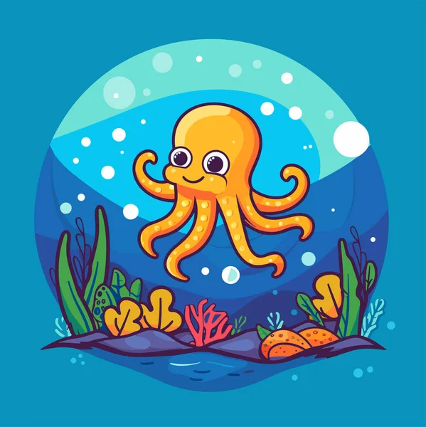 Desenhos Animados Bonitos Octopus Subaquático Vector Ilustração — Vetor de Stock