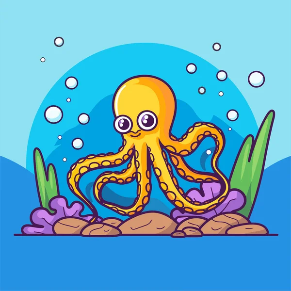 Desenhos Animados Bonitos Octopus Subaquático Vector Ilustração —  Vetores de Stock