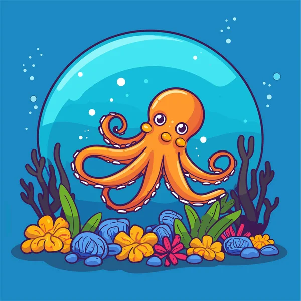 Leuke Cartoon Octopus Onderwater Vector Illustratie — Stockvector