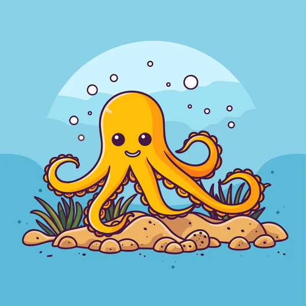 Aranyos Rajzfilm Octopus Víz Alatti Vektor Illusztráció — Stock Vector