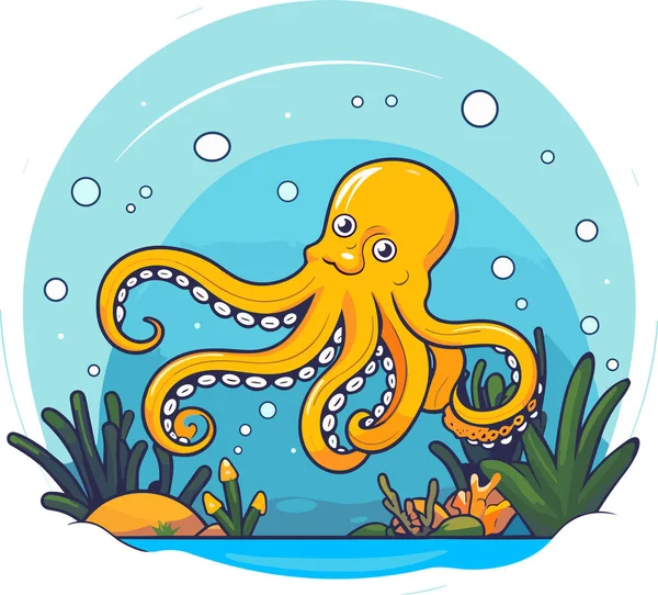 Roztomilý Karikatura Chobotnice Podvodní Vektor Ilustrace — Stockový vektor