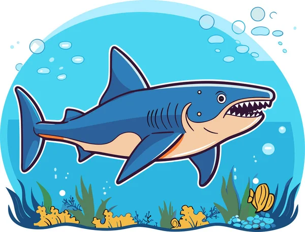 Bílé Žraločí Ryby Pod Vodou Vektor Kreslené Ilustrace — Stockový vektor