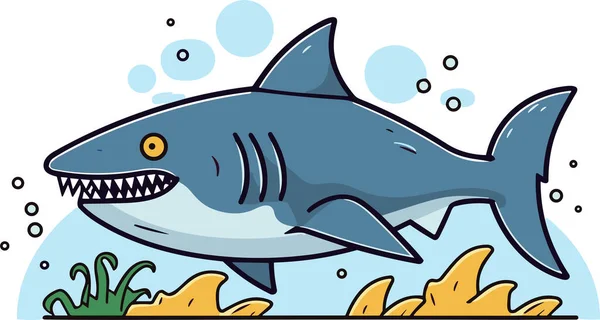 White Shark Fish Underwater Vector Cartoon Illustration — Stock Vector