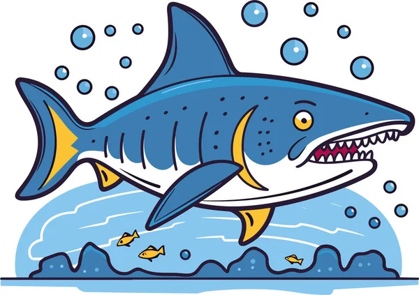 Witte Haai Vis Onderwater Vector Cartoon Illustratie — Stockvector