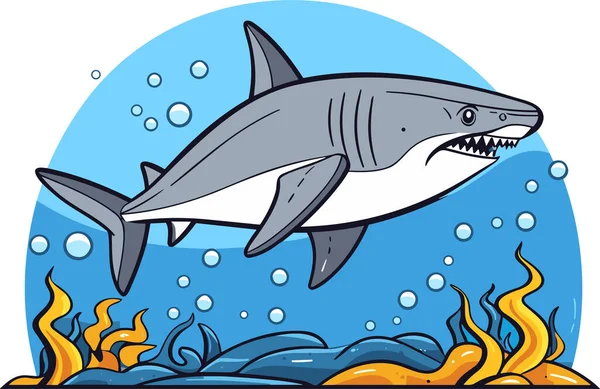 Bílé Žraločí Ryby Pod Vodou Vektor Kreslené Ilustrace — Stockový vektor
