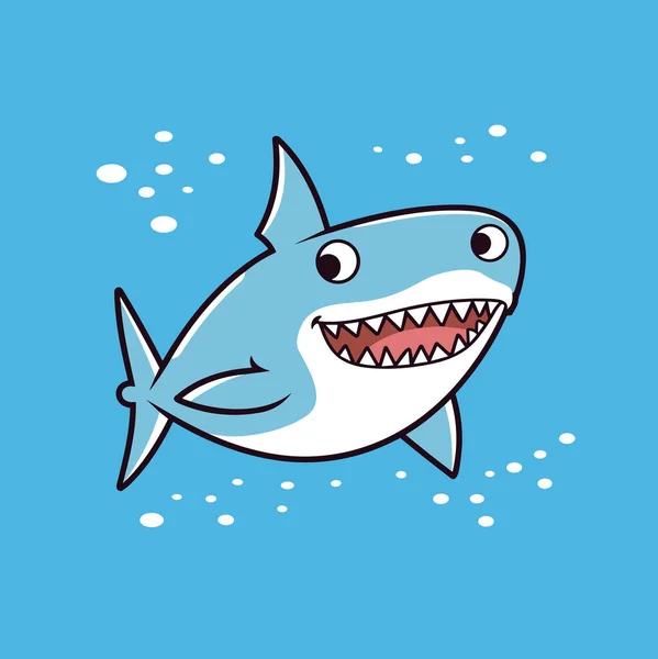 Beyaz Köpekbalığı Sualtı Vektör Karikatür Çizimi — Stok Vektör