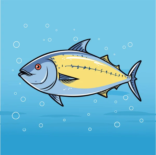 Roztomilý Tuňák Ryby Pod Vodou Kreslený Vektor Ilustrace — Stockový vektor