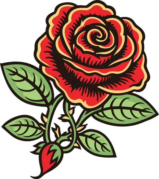 Стара Школа Татуювання Кольорова Ікона Символом Троянди Ізольовані Векторні Ілюстрації — стоковий вектор