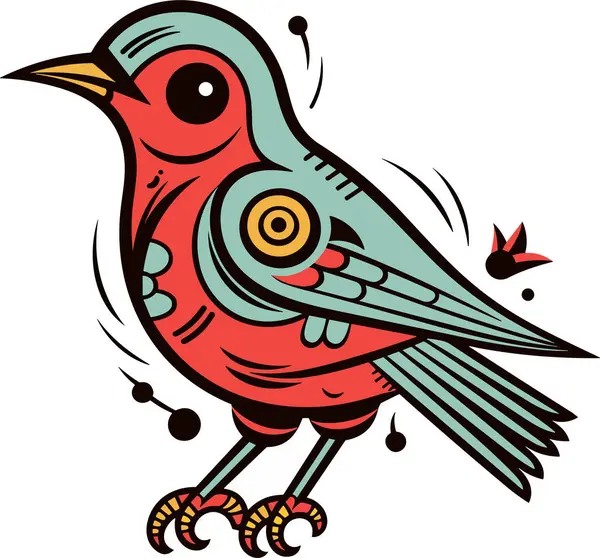 Dibujos Animados Pájaro Colorido Vector Ilustración Estilo Tatuaje Vieja Escuela — Vector de stock