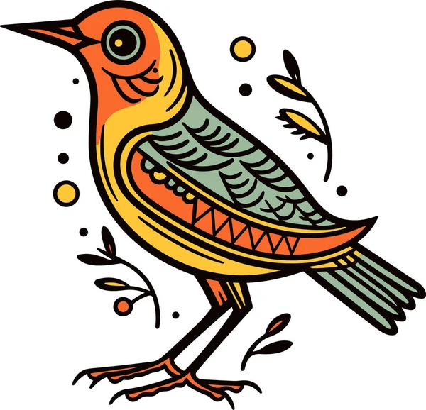 Desenhos Animados Pássaro Colorido Vetor Ilustração Estilo Tatuagem Old School —  Vetores de Stock