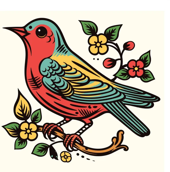 Cartoon Bird Colorfull Vector Illustration Old School Tattoo Style — Stock Vector