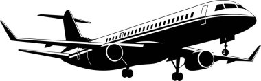 Beyaz arkaplanda uçak silueti, vektör illüstrasyonu