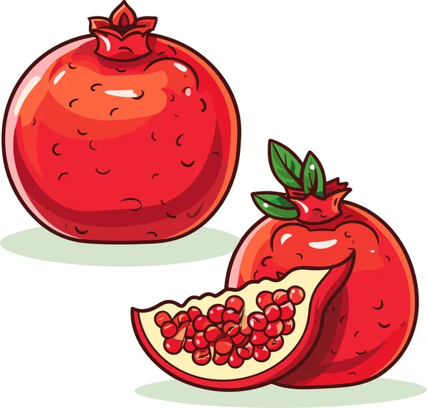 Granátová Jablka Ručně Kreslené Vektorové Ilustrace Granátové Jablko Celé Půl — Stockový vektor