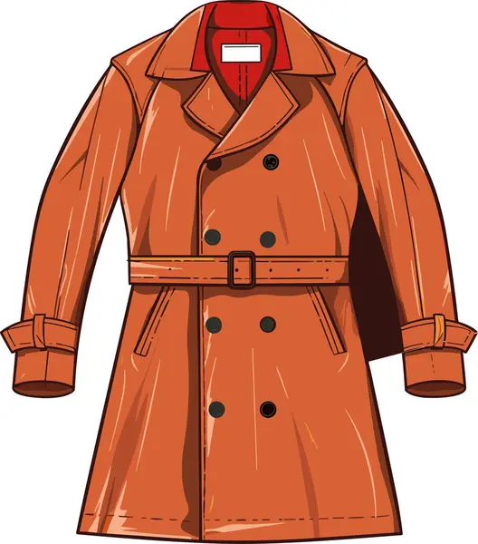 90年代ファッション レトロはバットンとベルトでレインコートを着用します ベクトル漫画シングルイラスト — ストックベクタ