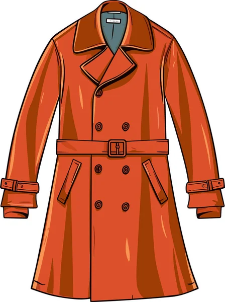 Fashion 90S Retro Wear Raincoat Butttons Belt Vector Cartoon Single — Stock Vector