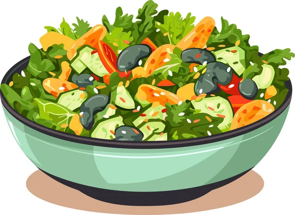 Ensalada Verduras Frescas Tazón Cerámica Comida Fresca Saludable Nutrición Vegetariana — Vector de stock