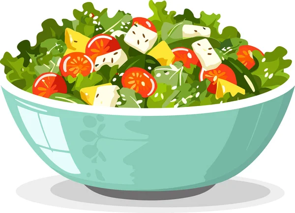 Свежий Овощной Салат Керамической Миске Свежая Здоровая Еда Вегетарианское Питание — стоковый вектор