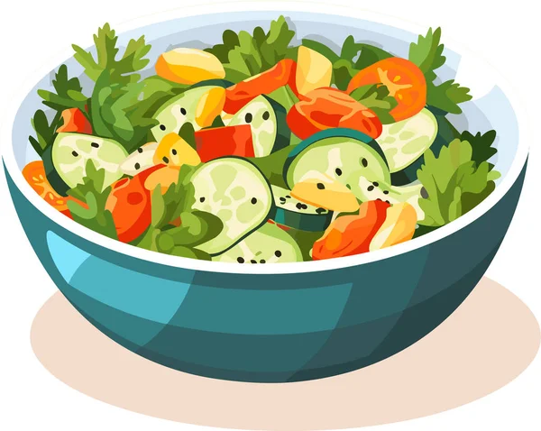 新鲜蔬菜沙拉放在陶瓷碗里 新鲜健康的食物 素食营养 矢量说明 — 图库矢量图片