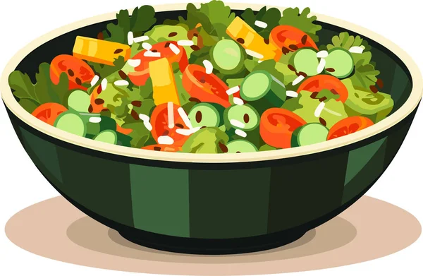 新鲜蔬菜沙拉放在陶瓷碗里 新鲜健康的食物 素食营养 矢量说明 — 图库矢量图片