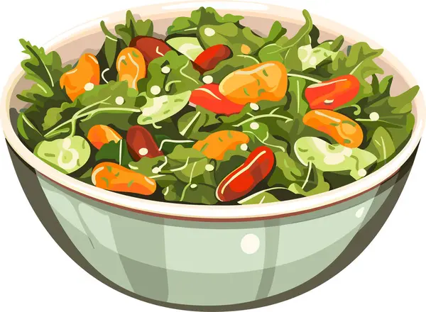 Färsk Grönsakssallad Keramikskål Färsk Och Hälsosam Mat Vegetarisk Kost Vektorillustration — Stock vektor